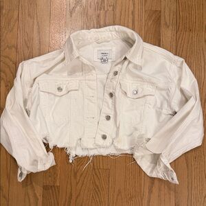 Forever 21 White Cropped Distressed Denim Jacket
